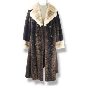 Vintage 70s Russel Taylor Penny Lane Faux Fur Coat Boho Glam Brown Longline S
